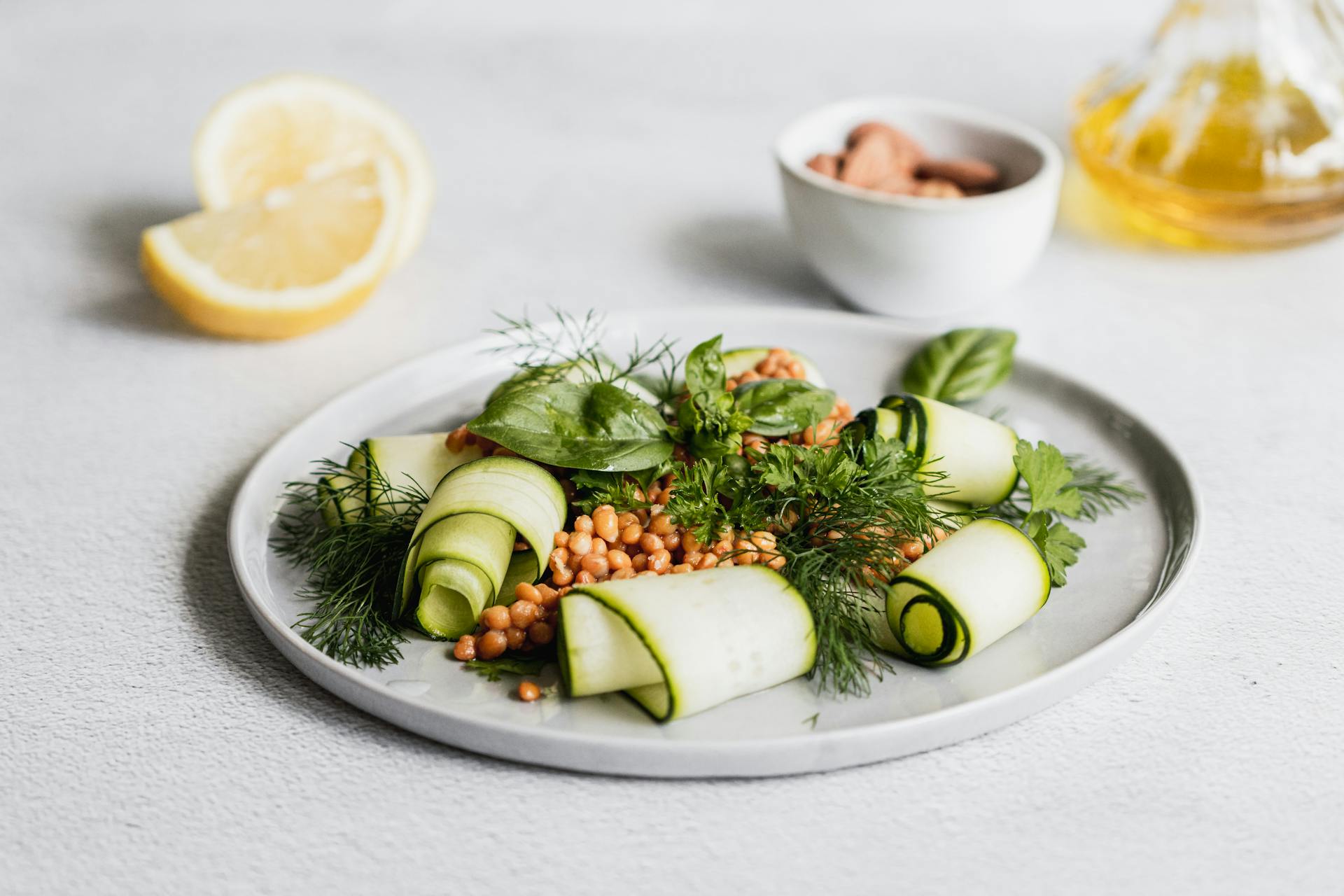 A green salad with cucumber and grains